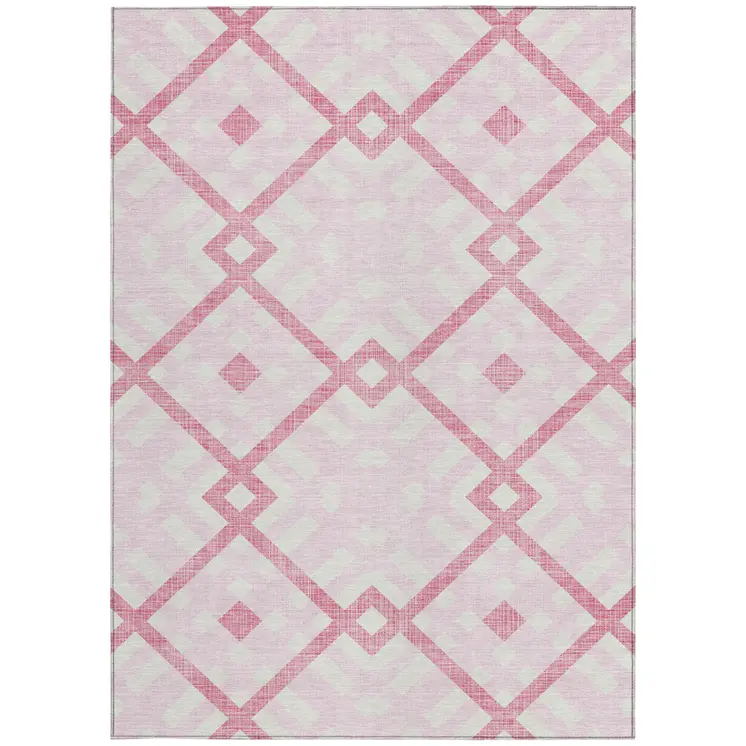 3' X 5' Pink Blush And Ivory Geometric Washable Indoor Outdoor Area Rug