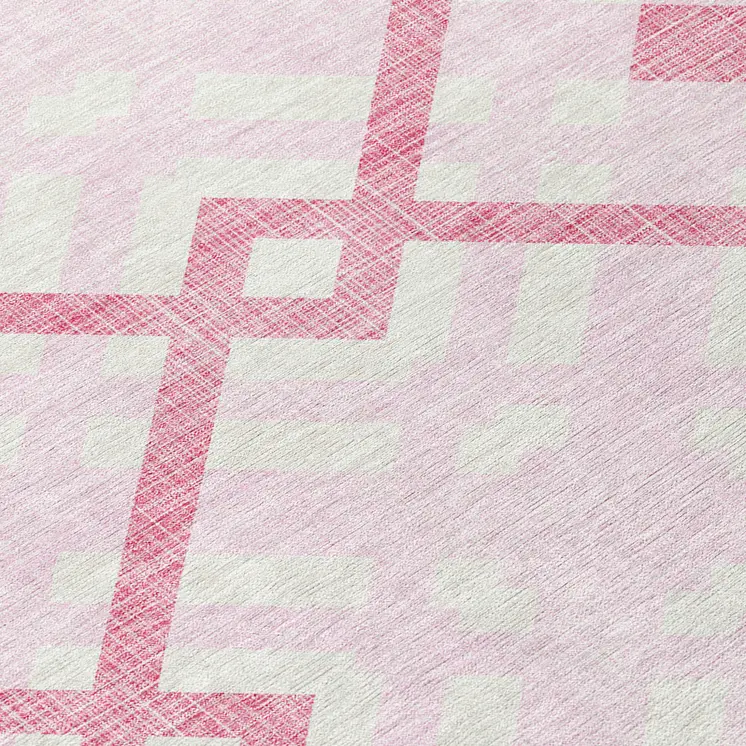 8' Pink Blush And Ivory Round Geometric Washable Indoor Outdoor Area Rug