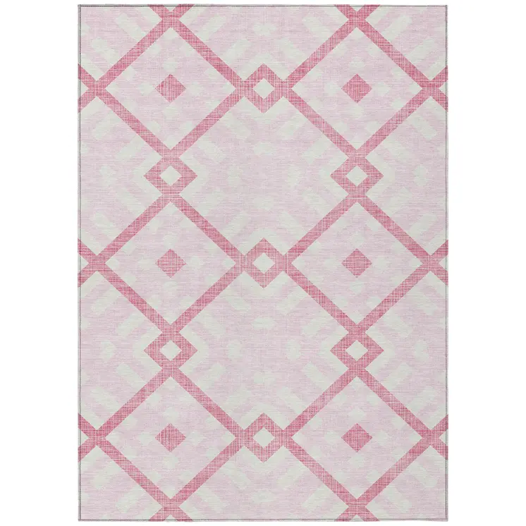 8' X 10' Pink Blush And Ivory Geometric Washable Indoor Outdoor Area Rug