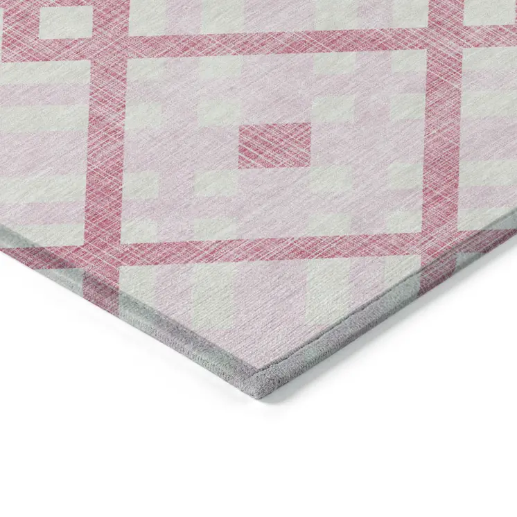 8' X 10' Pink Blush And Ivory Geometric Washable Indoor Outdoor Area Rug