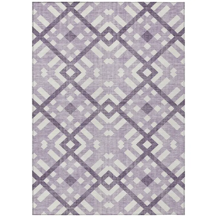 5' X 8' Purple Lilac And Ivory Geometric Washable Indoor Outdoor Area Rug