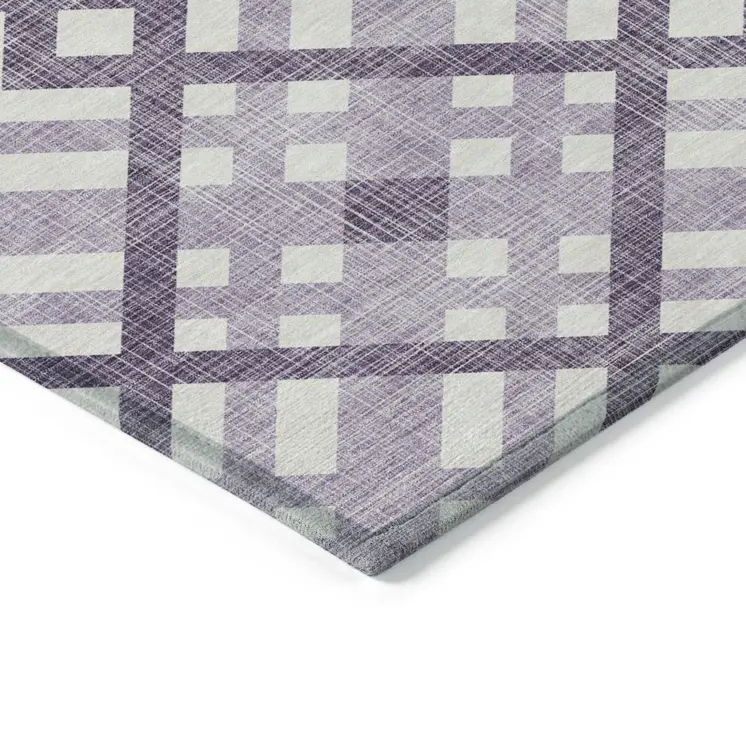 5' X 8' Purple Lilac And Ivory Geometric Washable Indoor Outdoor Area Rug