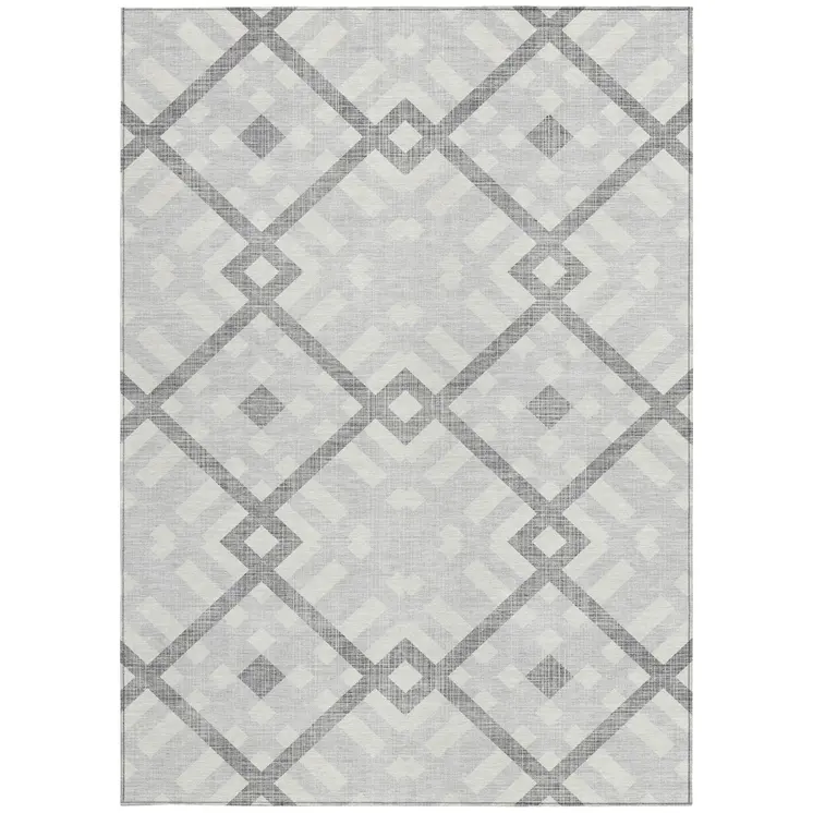 3' X 5' Silver Gray And Ivory Geometric Washable Indoor Outdoor Area Rug