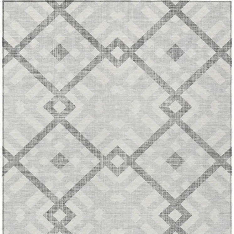10' X 14' Silver Gray And Ivory Geometric Washable Indoor Outdoor Area Rug