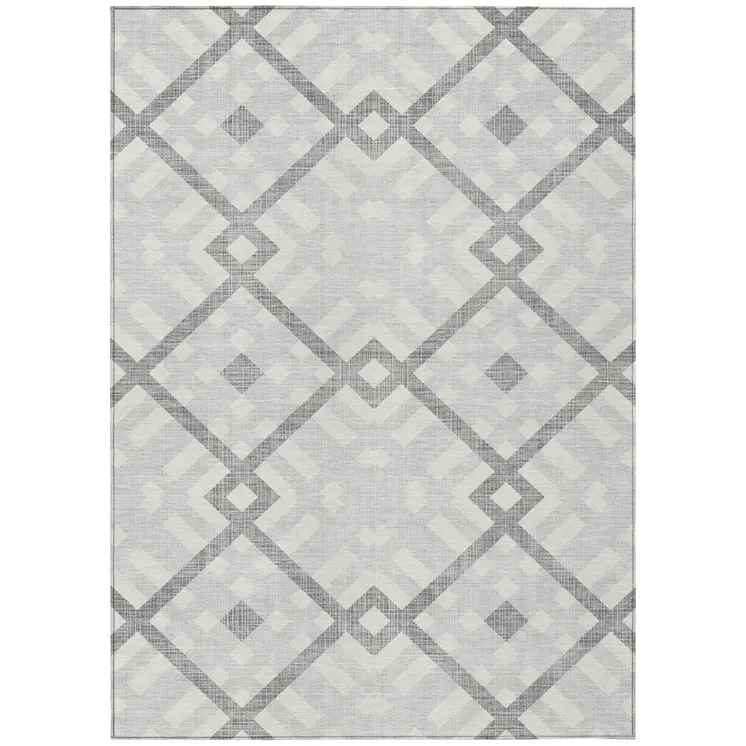 10' X 14' Silver Gray And Ivory Geometric Washable Indoor Outdoor Area Rug