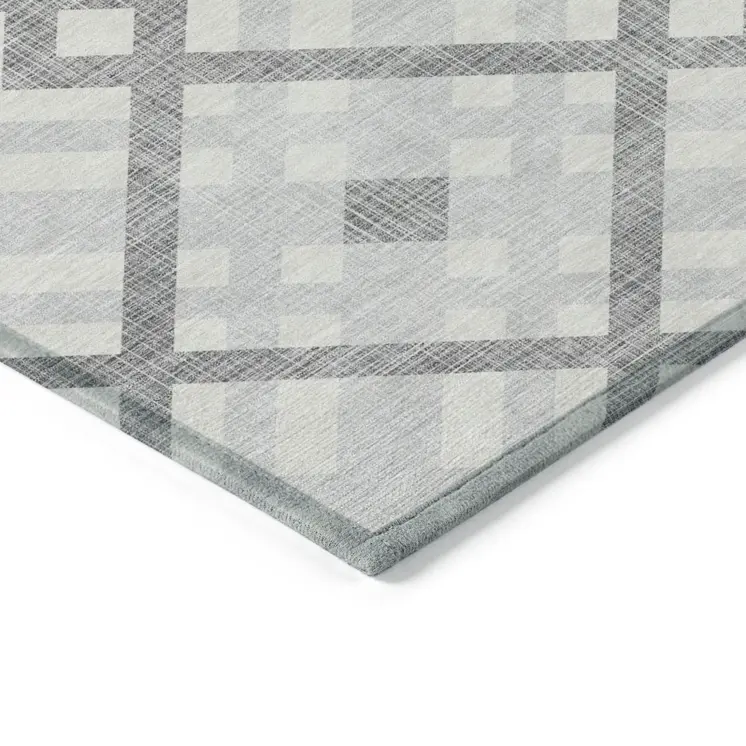 10' X 14' Silver Gray And Ivory Geometric Washable Indoor Outdoor Area Rug