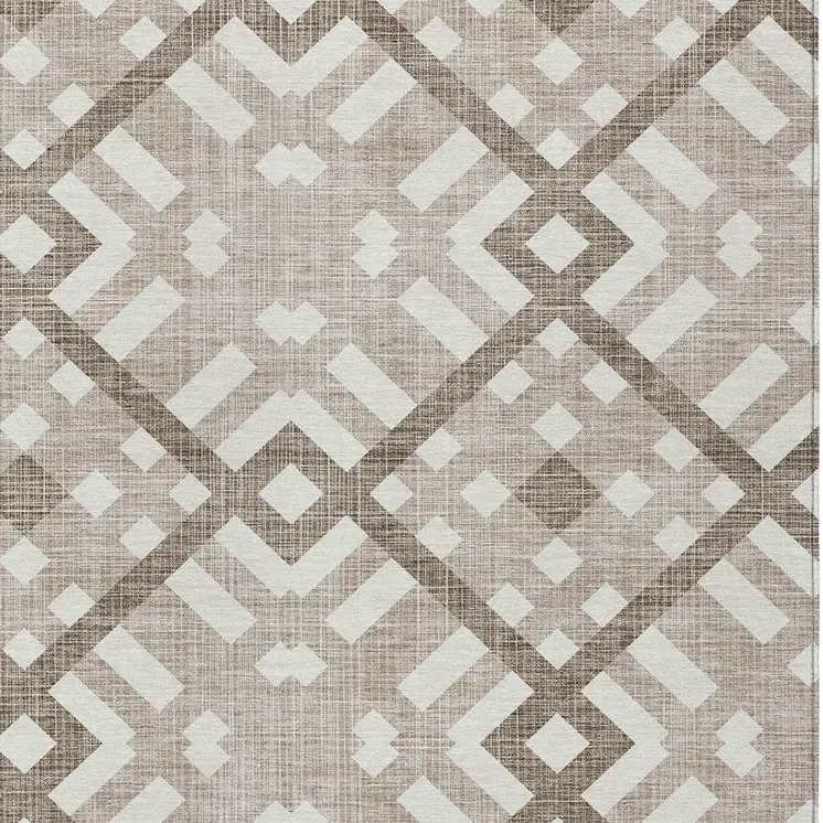 5' X 8' Taupe Brown And Ivory Geometric Washable Indoor Outdoor Area Rug