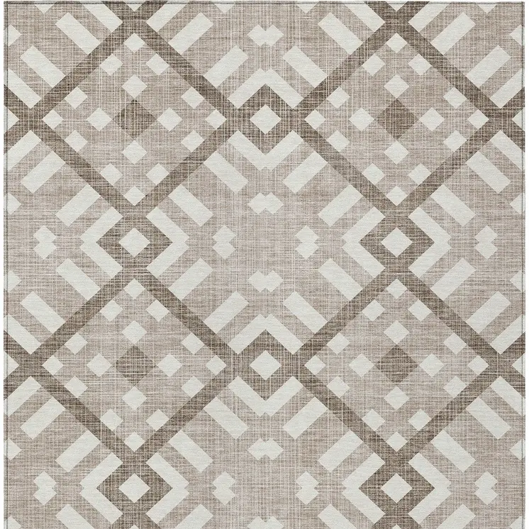 5' X 8' Taupe Brown And Ivory Geometric Washable Indoor Outdoor Area Rug