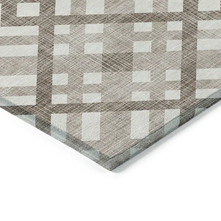 10' X 14' Taupe Brown And Ivory Geometric Washable Indoor Outdoor Area Rug