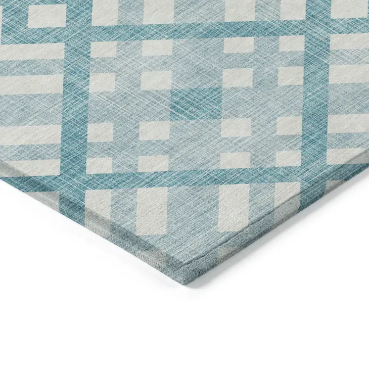 5' X 8' Teal Blue Aqua And Ivory Geometric Washable Indoor Outdoor Area Rug