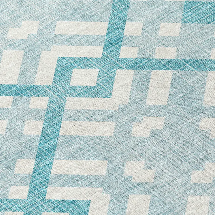 5' X 8' Teal Blue Aqua And Ivory Geometric Washable Indoor Outdoor Area Rug