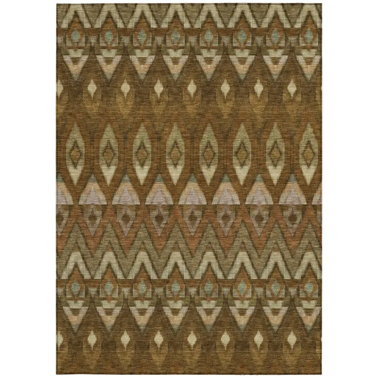 3' X 5' Brown Beige And Artichoke Green Southwestern Washable Indoor Outdoor Area Rug