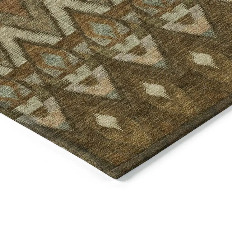 3' X 5' Brown Beige And Artichoke Green Southwestern Washable Indoor Outdoor Area Rug
