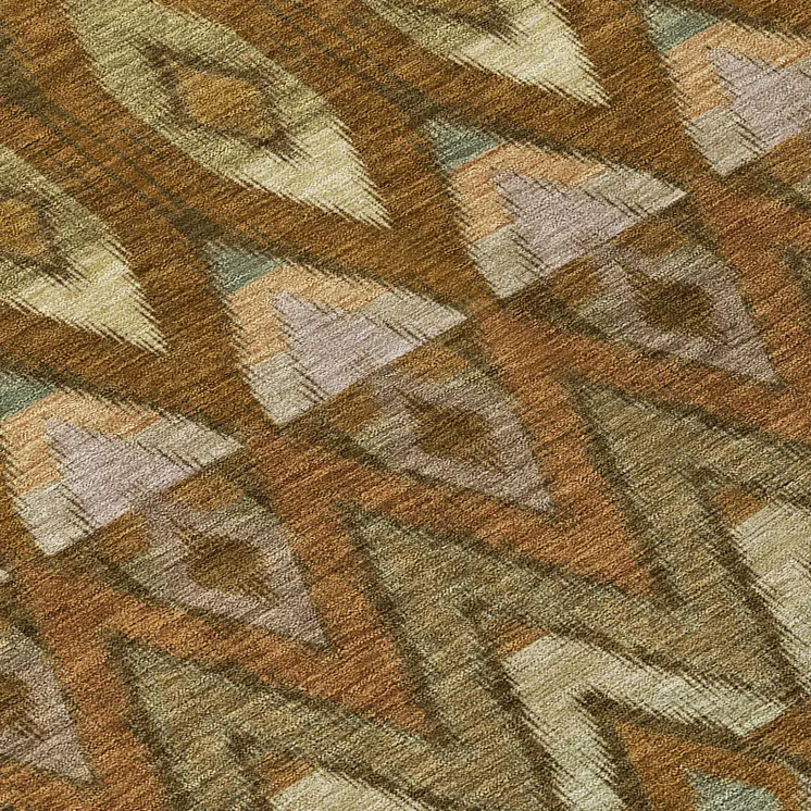 3' X 5' Brown Beige And Artichoke Green Southwestern Washable Indoor Outdoor Area Rug