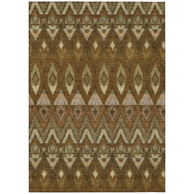 8' X 10' Brown Beige And Artichoke Green Southwestern Washable Indoor Outdoor Area Rug