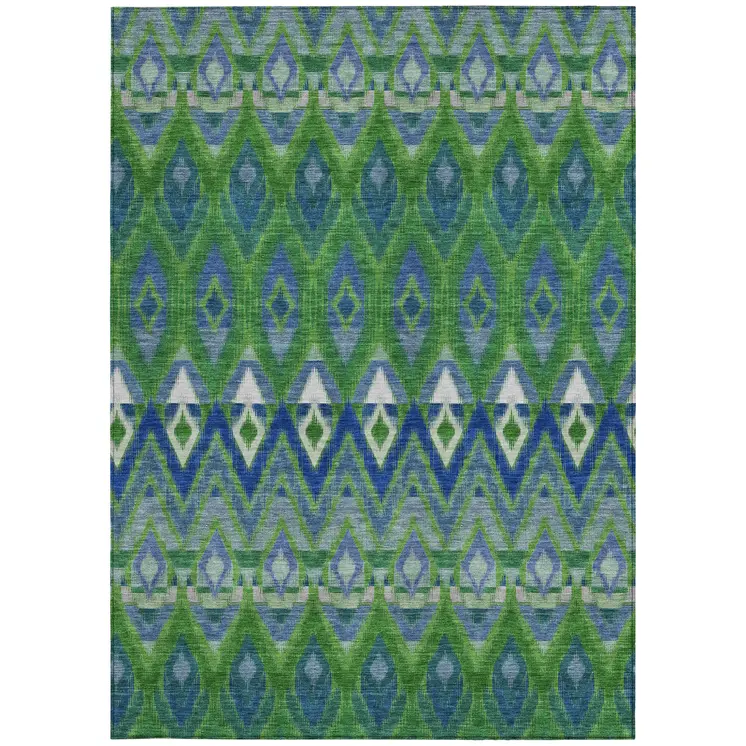 3' X 5' Green And Blue Southwestern Washable Indoor Outdoor Area Rug