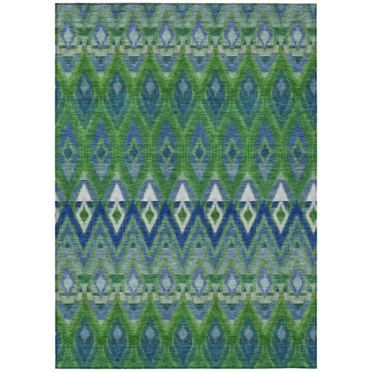 3' X 5' Green And Blue Southwestern Washable Indoor Outdoor Area Rug
