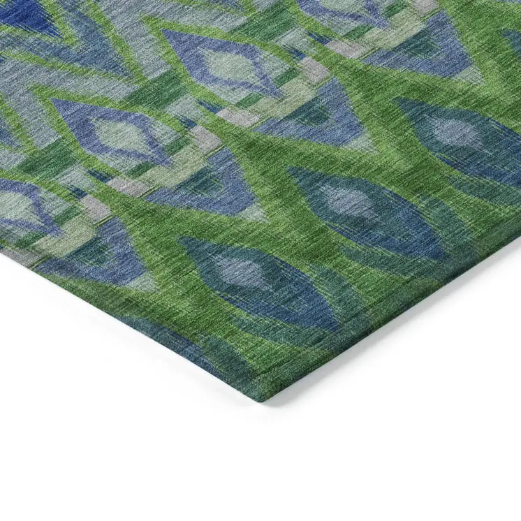 3' X 5' Green And Blue Southwestern Washable Indoor Outdoor Area Rug