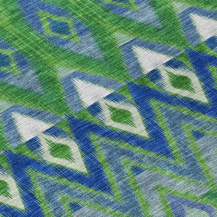 3' X 5' Green And Blue Southwestern Washable Indoor Outdoor Area Rug