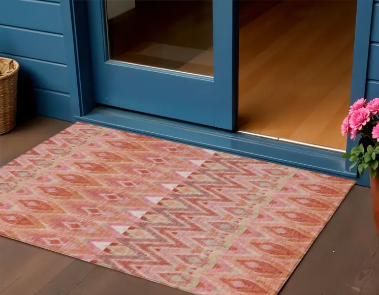 3' X 5' Pink Salmon And Blush Southwestern Washable Indoor Outdoor Area Rug