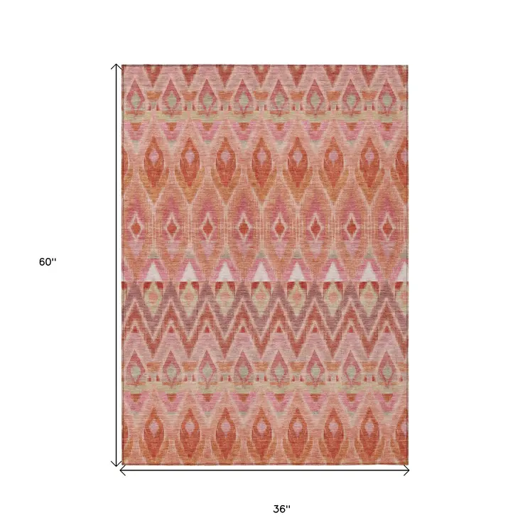 3' X 5' Pink Salmon And Blush Southwestern Washable Indoor Outdoor Area Rug