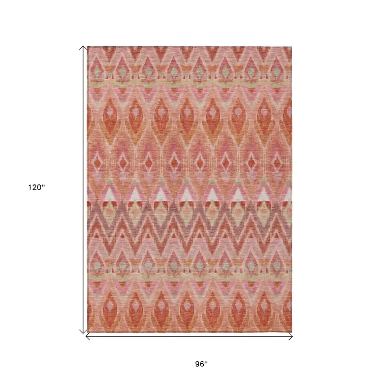 8' X 10' Pink Salmon And Blush Southwestern Washable Indoor Outdoor Area Rug