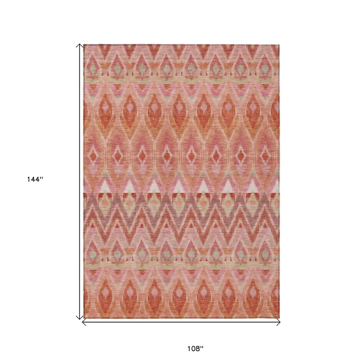 9' X 12' Pink Salmon And Blush Southwestern Washable Indoor Outdoor Area Rug