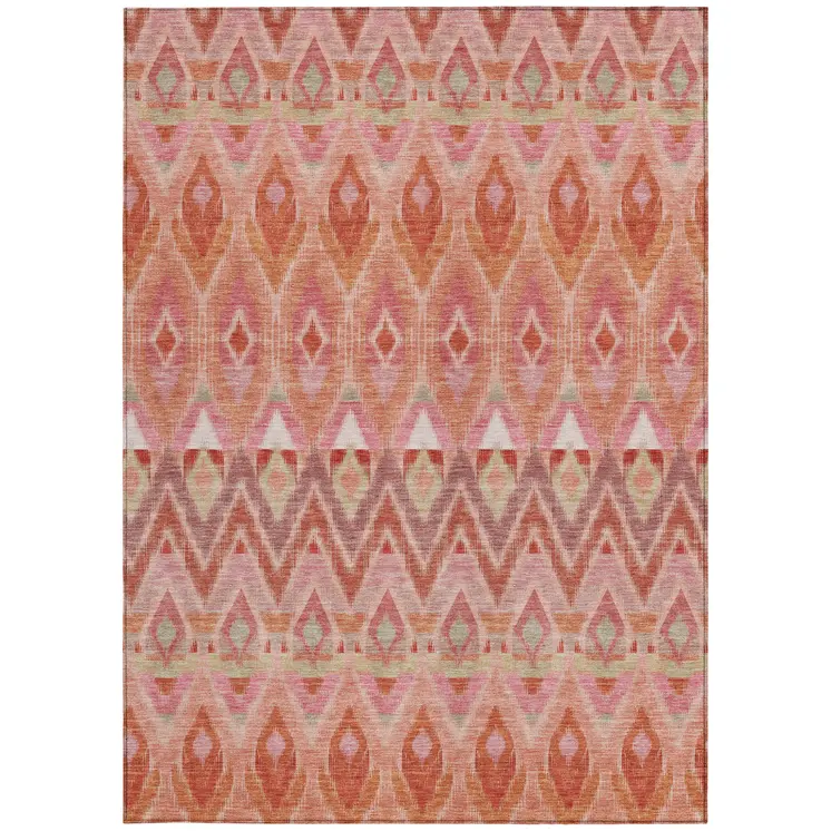 10' X 14' Pink Salmon And Blush Southwestern Washable Indoor Outdoor Area Rug