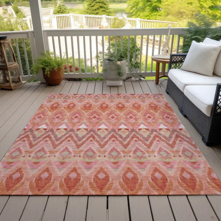 10' X 14' Pink Salmon And Blush Southwestern Washable Indoor Outdoor Area Rug