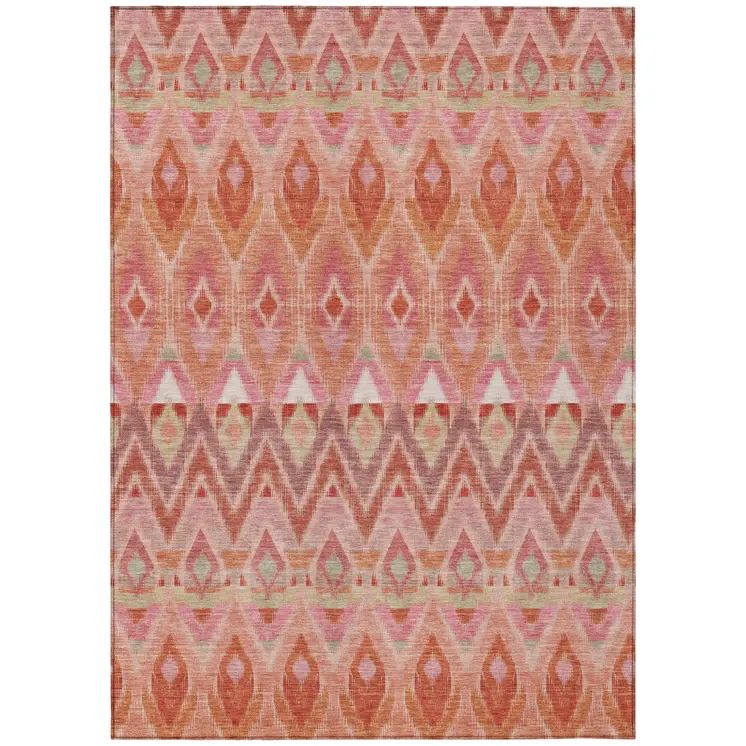 10' X 14' Pink Salmon And Blush Southwestern Washable Indoor Outdoor Area Rug