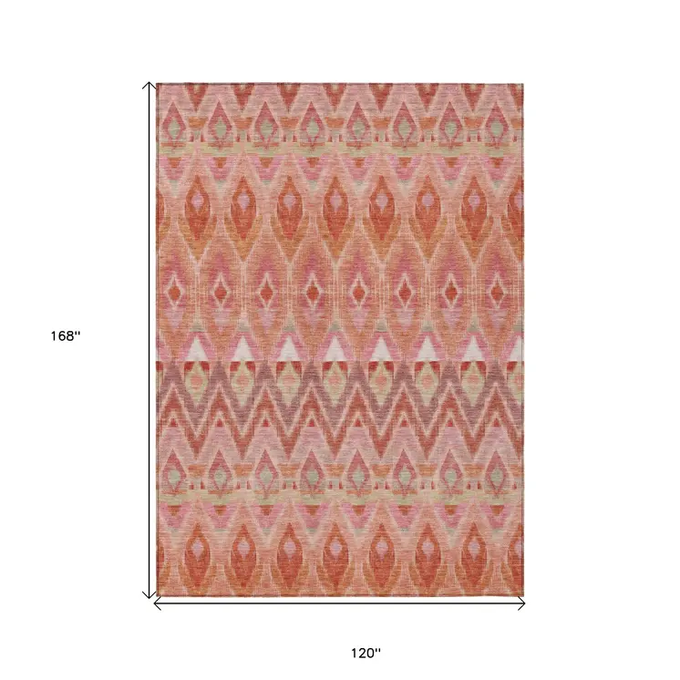 10' X 14' Pink Salmon And Blush Southwestern Washable Indoor Outdoor Area Rug