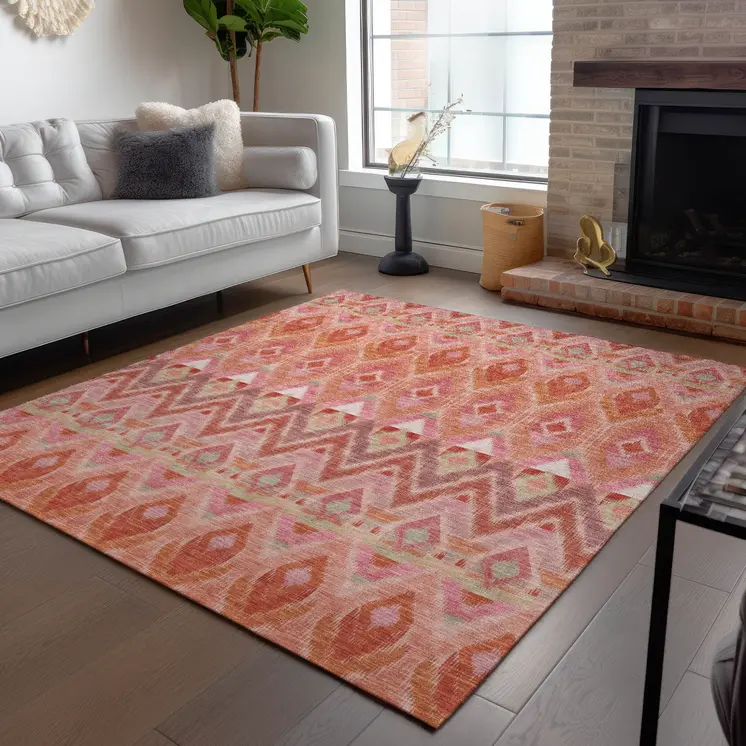 10' X 14' Pink Salmon And Blush Southwestern Washable Indoor Outdoor Area Rug
