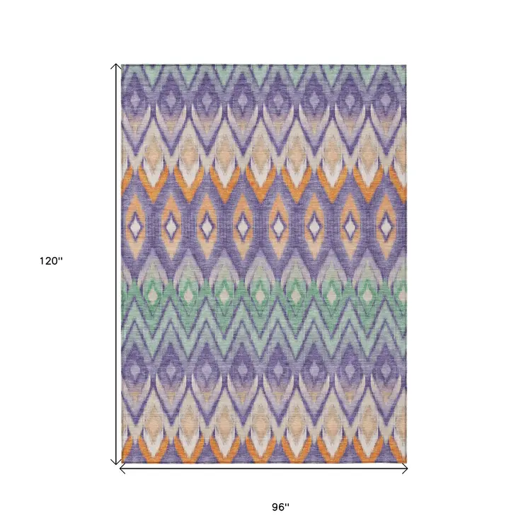 8' X 10' Purple Lilac And Orange Southwestern Washable Indoor Outdoor Area Rug