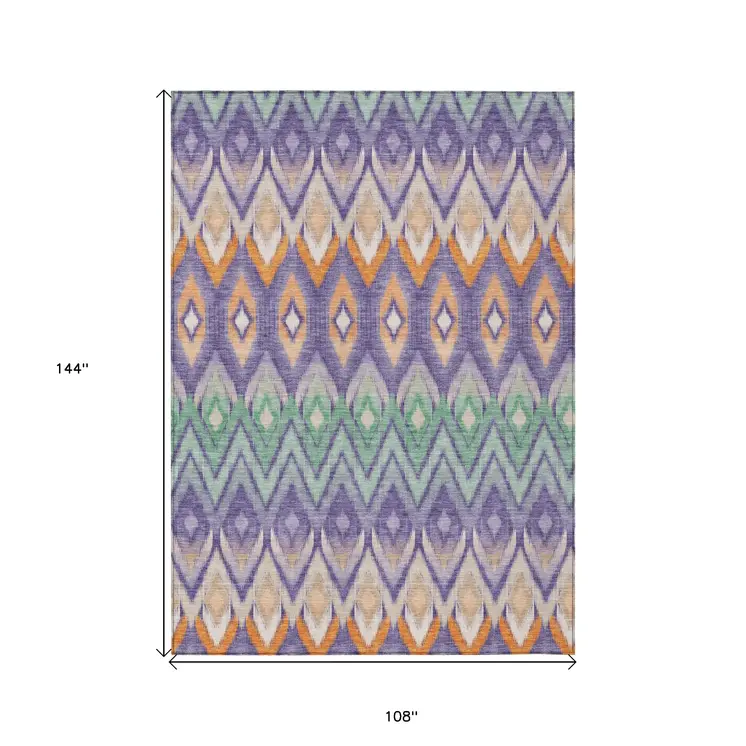 9' X 12' Purple Lilac And Orange Southwestern Washable Indoor Outdoor Area Rug