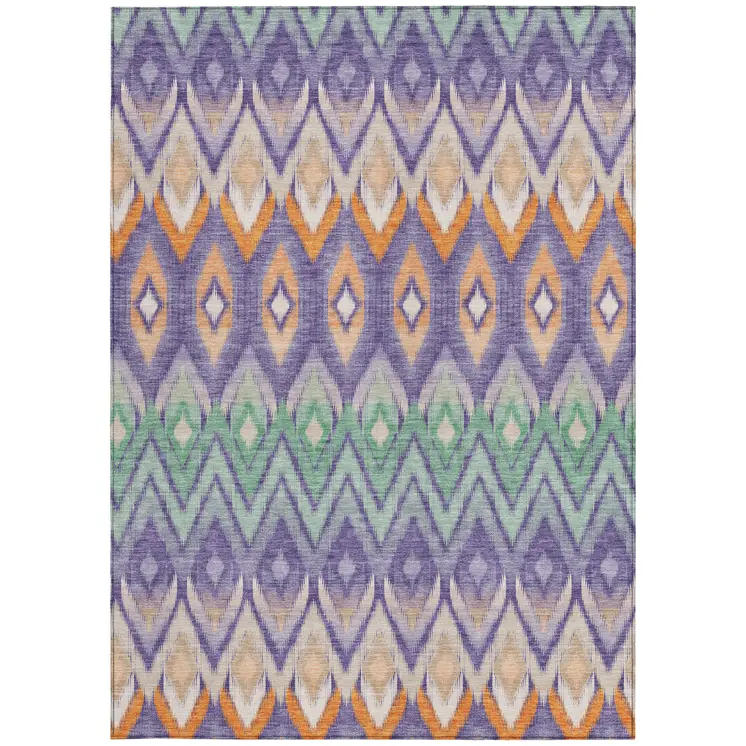10' X 14' Purple Lilac And Orange Southwestern Washable Indoor Outdoor Area Rug
