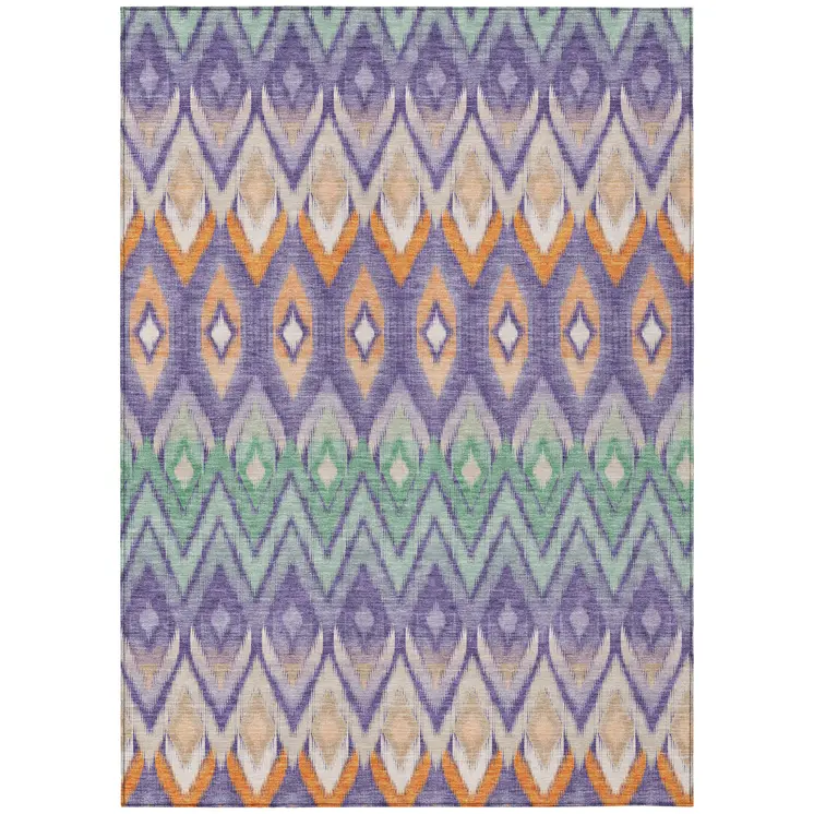 10' X 14' Purple Lilac And Orange Southwestern Washable Indoor Outdoor Area Rug