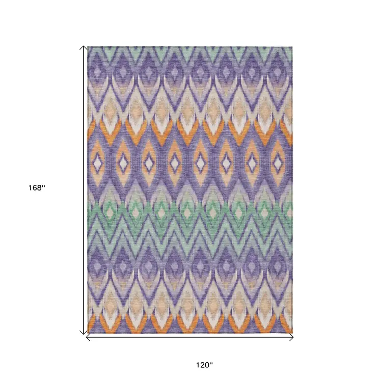 10' X 14' Purple Lilac And Orange Southwestern Washable Indoor Outdoor Area Rug