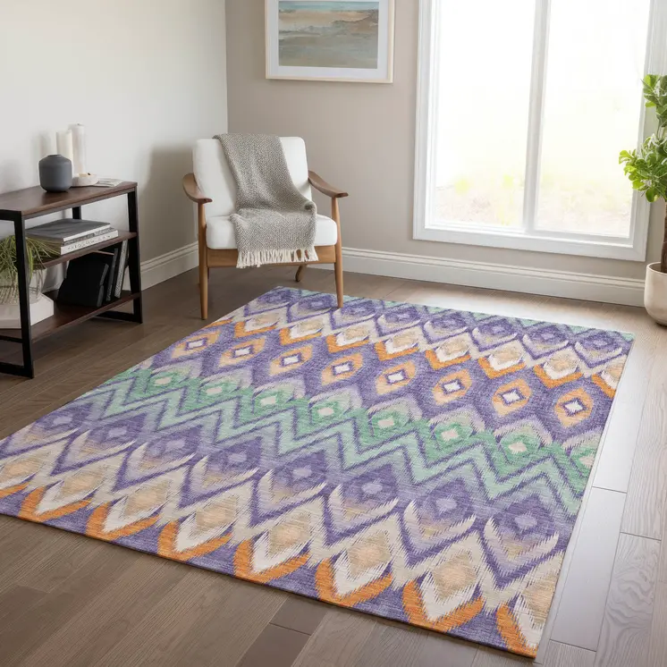 10' X 14' Purple Lilac And Orange Southwestern Washable Indoor Outdoor Area Rug