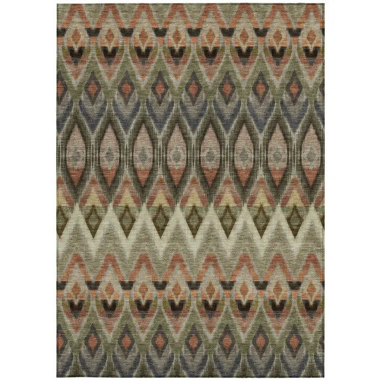 5' X 8' Taupe Olive Green And Beige Southwestern Washable Indoor Outdoor Area Rug