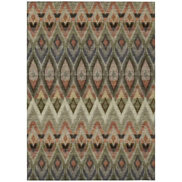 5' X 8' Taupe Olive Green And Beige Southwestern Washable Indoor Outdoor Area Rug