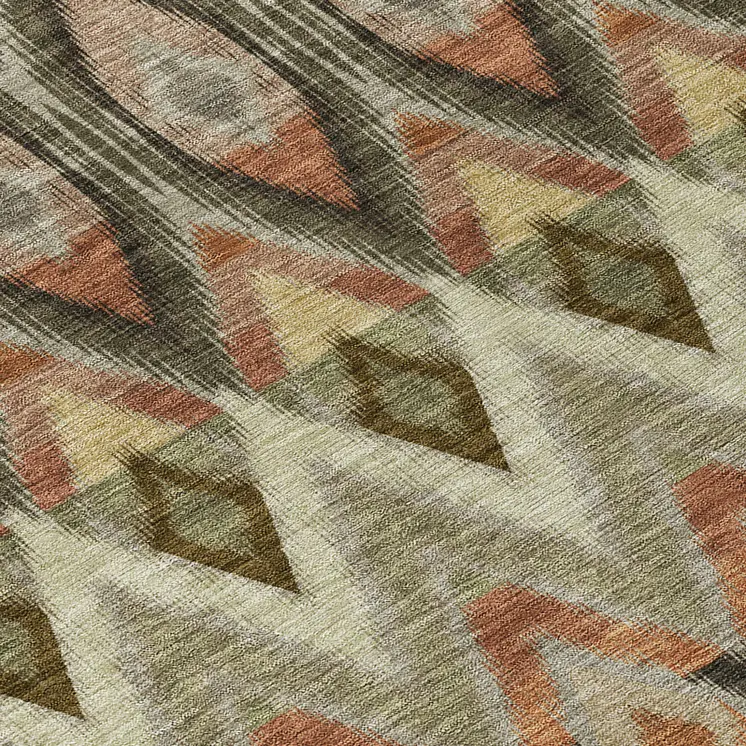 5' X 8' Taupe Olive Green And Beige Southwestern Washable Indoor Outdoor Area Rug