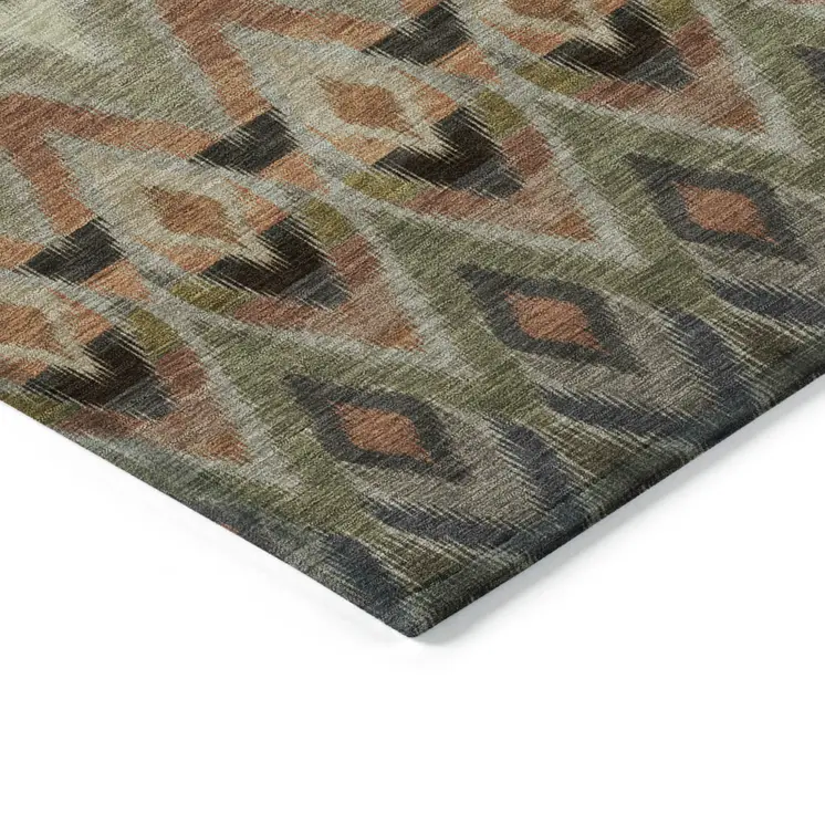 10' X 14' Taupe Olive Green And Beige Southwestern Washable Indoor Outdoor Area Rug