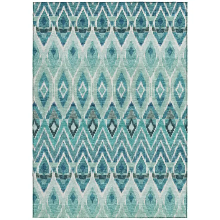 3' X 5' Teal Blue Aqua And Mint Green Southwestern Washable Indoor Outdoor Area Rug