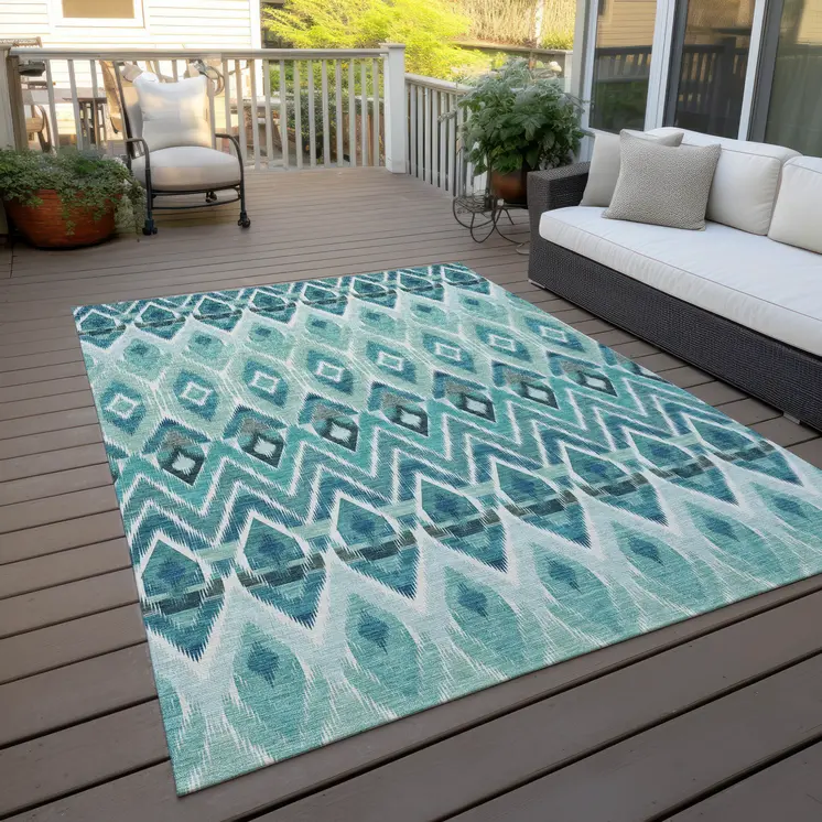3' X 5' Teal Blue Aqua And Mint Green Southwestern Washable Indoor Outdoor Area Rug