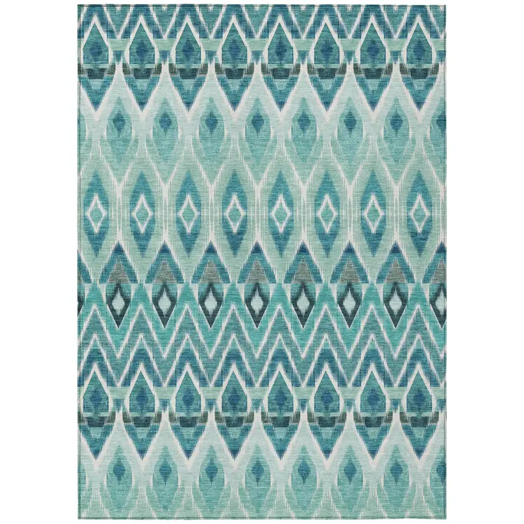 3' X 5' Teal Blue Aqua And Mint Green Southwestern Washable Indoor Outdoor Area Rug