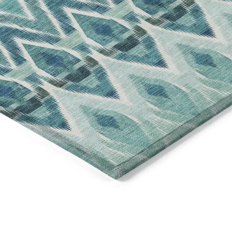 3' X 5' Teal Blue Aqua And Mint Green Southwestern Washable Indoor Outdoor Area Rug