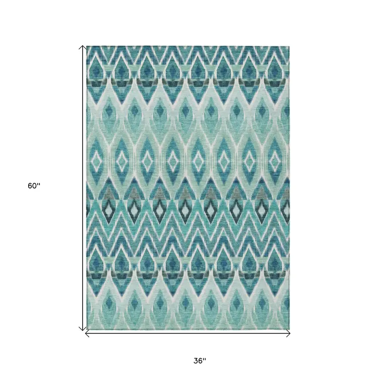 3' X 5' Teal Blue Aqua And Mint Green Southwestern Washable Indoor Outdoor Area Rug