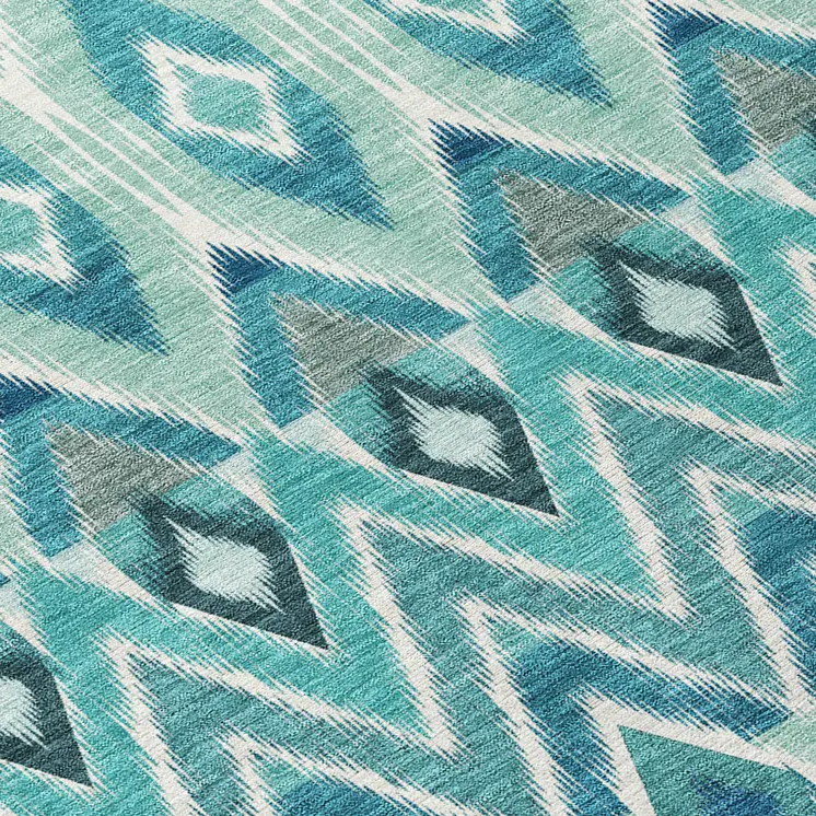 3' X 5' Teal Blue Aqua And Mint Green Southwestern Washable Indoor Outdoor Area Rug