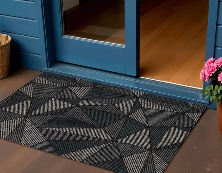 3' X 5' Black Charcoal And Gray Geometric Washable Indoor Outdoor Area Rug