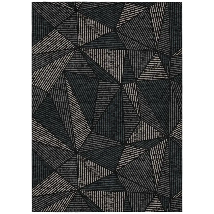 9' X 12' Black Charcoal And Gray Geometric Washable Indoor Outdoor Area Rug